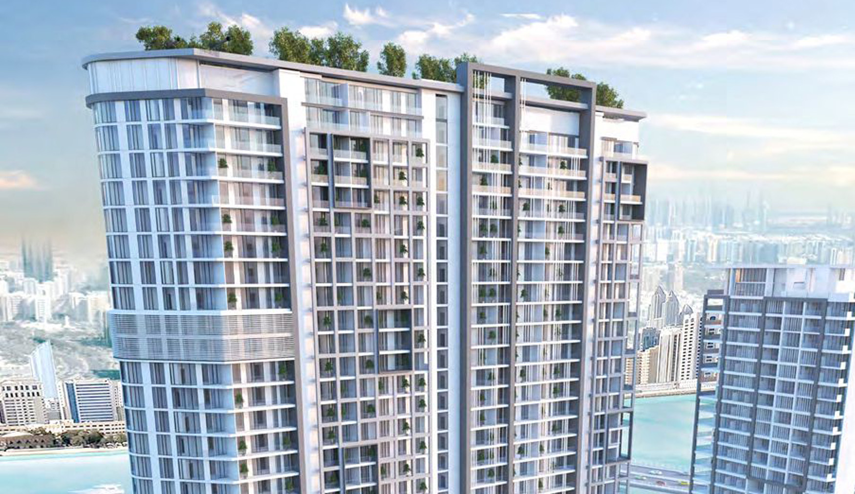 Evening exterior of Al Maryah Vista 2 featuring illuminated waterfront architecture and premium luxury residences in Abu Dhabi.